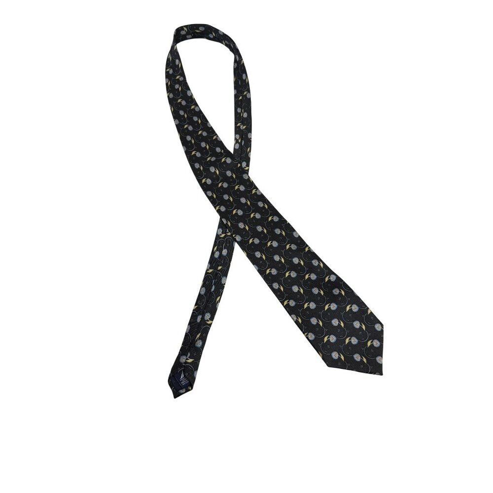Nautica Mens Silk Floral Patterned Tie Dark Navy Old Money Academia Preppy‎ - Picture 7 of 9